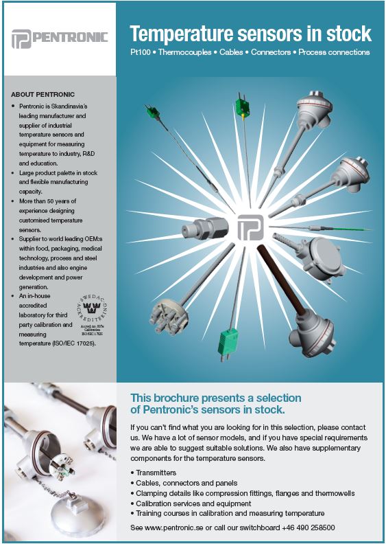 Front page for the brochure with temperature sensors in stock